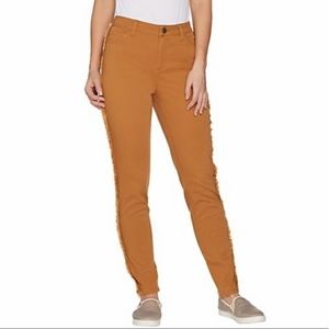 LOGO Lori Goldstein fringe twill skinny leg pants size 12 NWOT